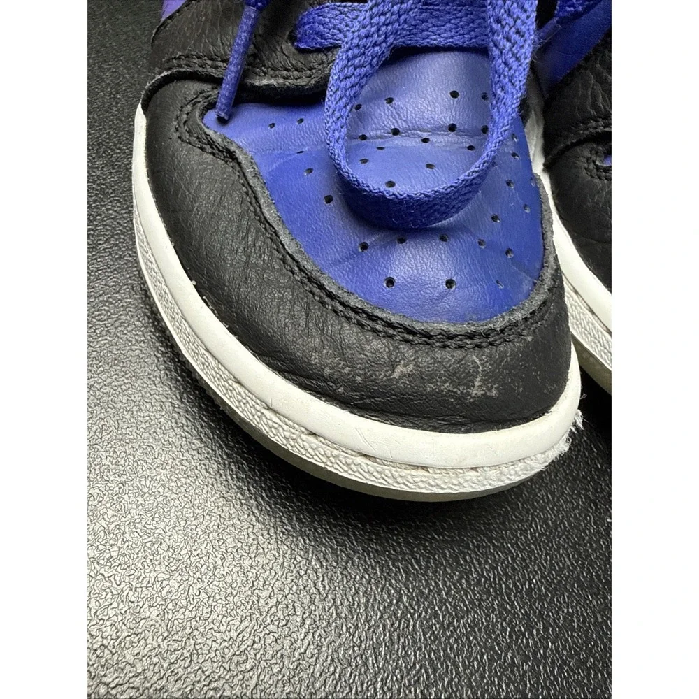Nike Air Jordan 1 Mid Boys Size 4Y Blue Black Athletic Leather Shoes Sneakers